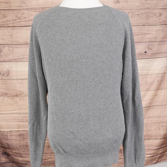 Jos A Bank 1905 Sweater Mens 2XL Gray Cotton Ribbed Crewneck Raglan Elbow Patch - Picture 3 of 8